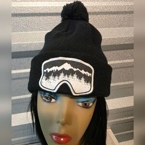 Black Knit Beanie with Mountain Design